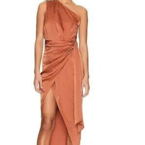 New with tags, Misha "Brooks" one shoulder Wrap Midi Dress, Copper, Size M